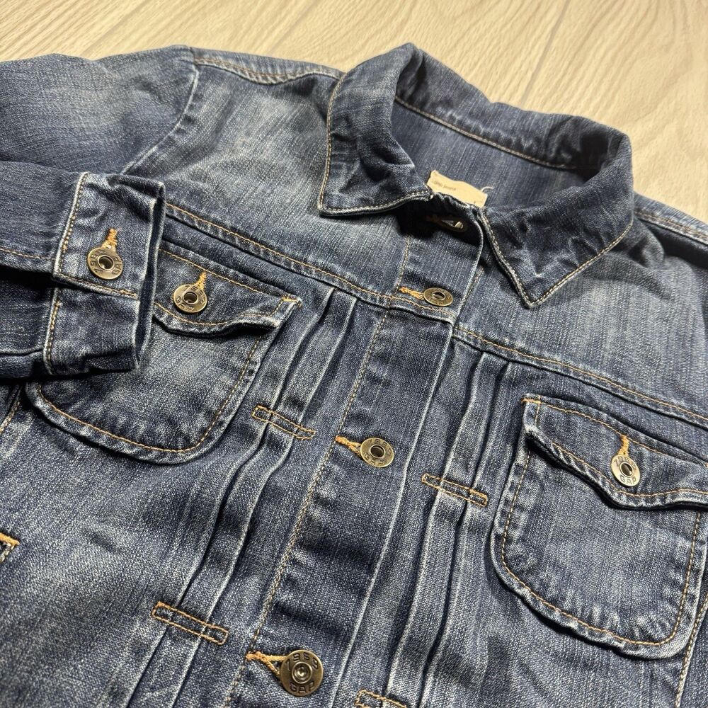 Gap Jeans Denim Trucker Jacket Y2k Women’s L Blue Button Front Flap Pockets